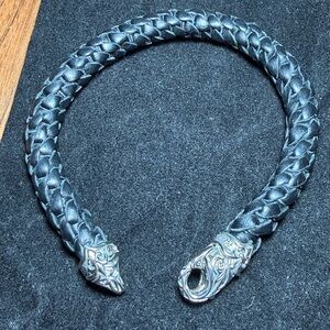 SCOTT KAY Equestrian Classic Woven Leather Bracelet with S.S .925 Clasp. 8.75 in